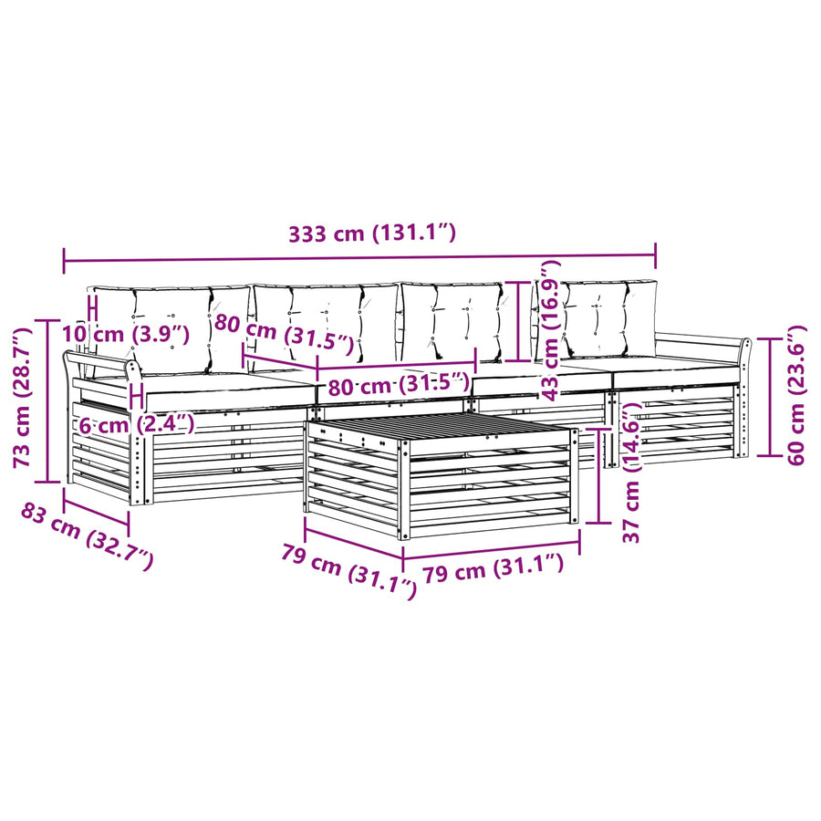 Outdoor Sofa Set 5 pcs 4-Seaters Natural and Anthracite