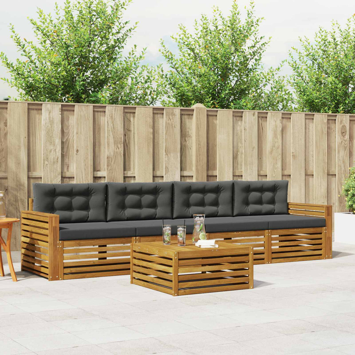 Outdoor Sofa Set with Cushion 5 pcs Natural and Anthracite