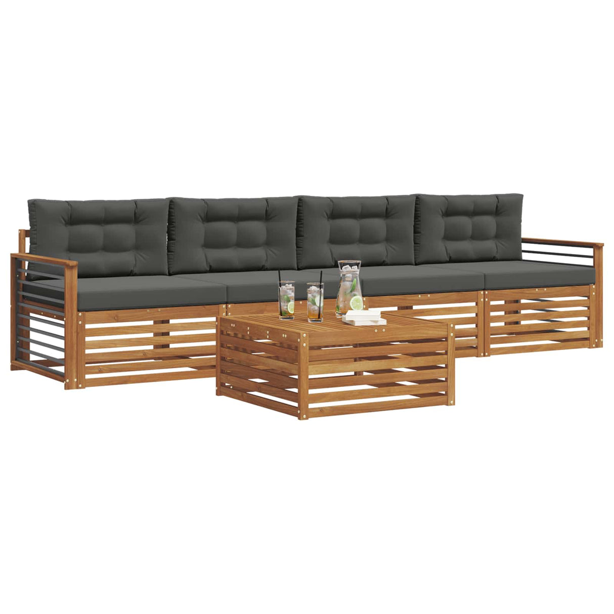 Outdoor Sofa Set with Cushion 5 pcs Natural and Anthracite