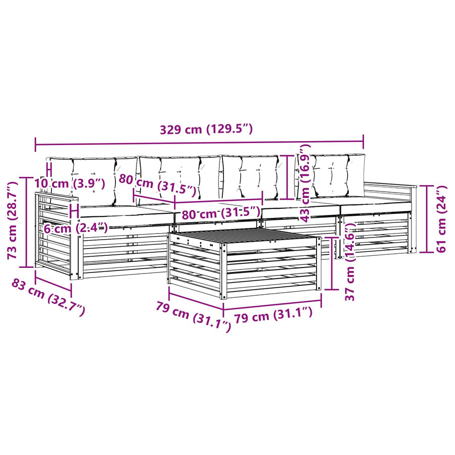 Outdoor Sofa Set 5 pcs 4-Seaters Natural and Anthracite