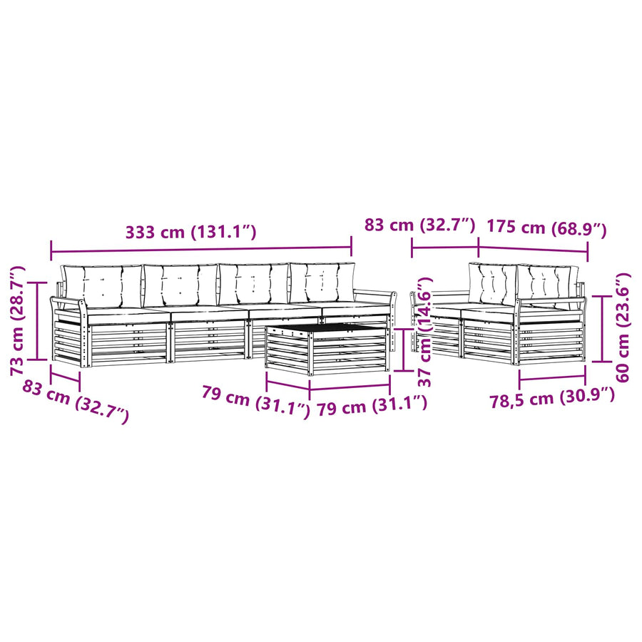 Outdoor Sofa Set 7 pcs 6-Seaters Natural and Anthracite