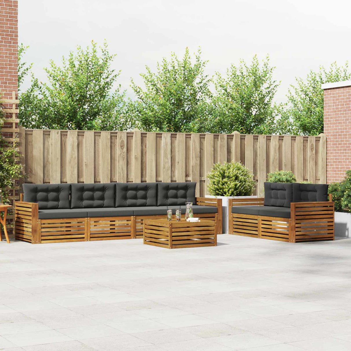 Outdoor Sofa Set with Cushion 7 pcs Natural and Anthracite