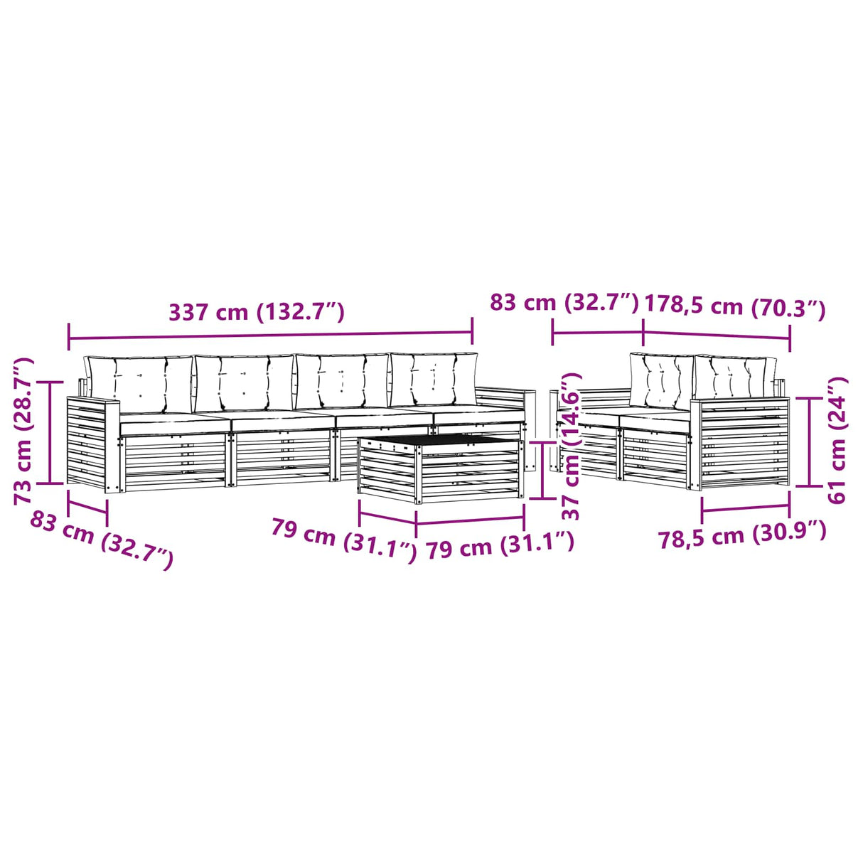 Outdoor Sofa Set with Cushion 7 pcs Natural and Anthracite