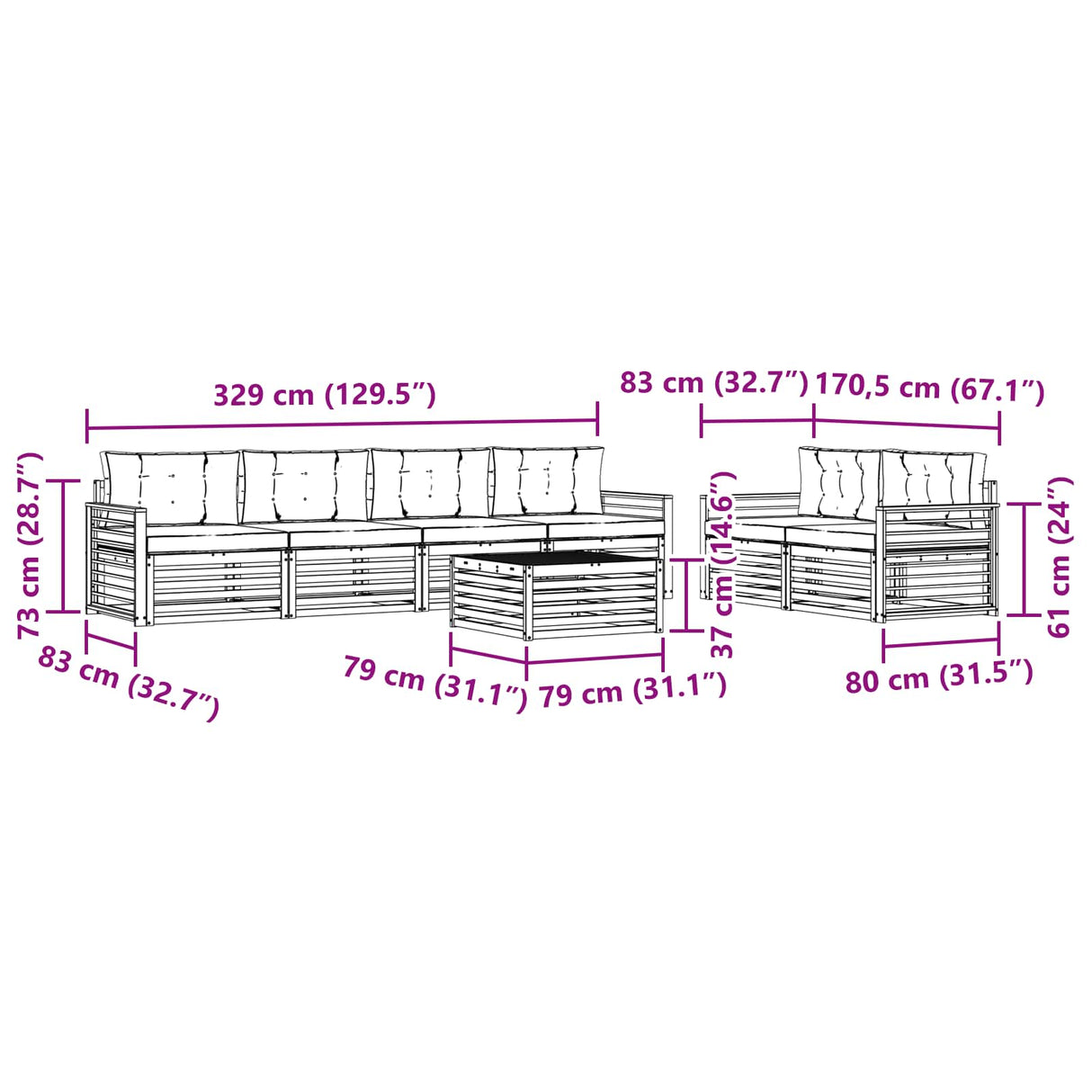 Outdoor Sofa Set with Cushion 7 pcs Natural and Anthracite