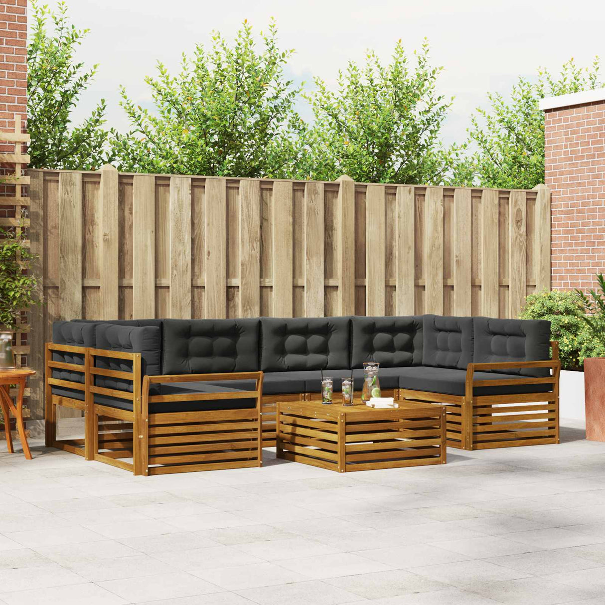 Outdoor Sofa Set with Cushion 7 pcs Natural and Anthracite