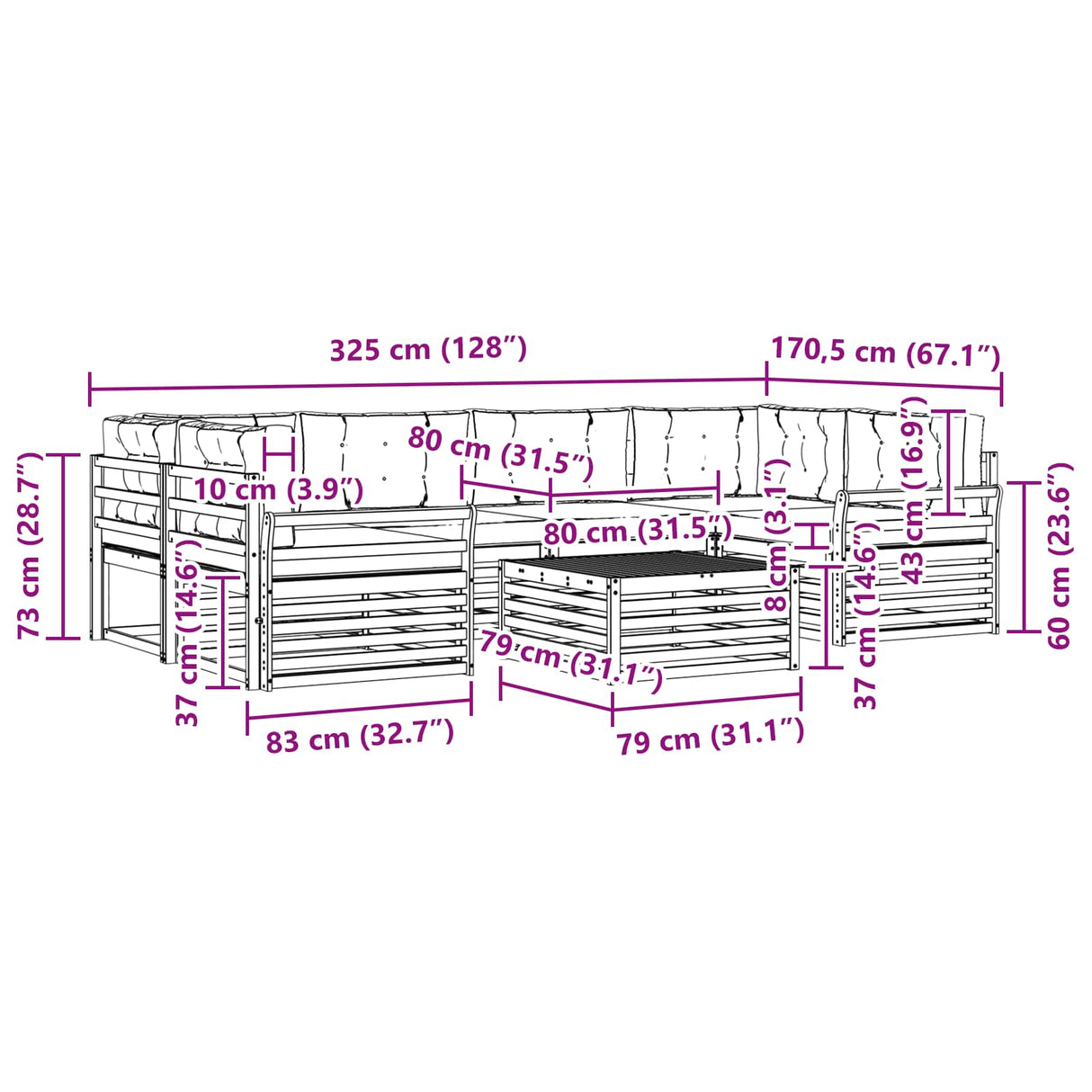 Outdoor Sofa Set with Cushion 7 pcs Natural and Anthracite