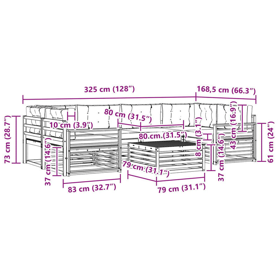 Outdoor Sofa Set 7 pcs 6-Seaters Natural and Anthracite