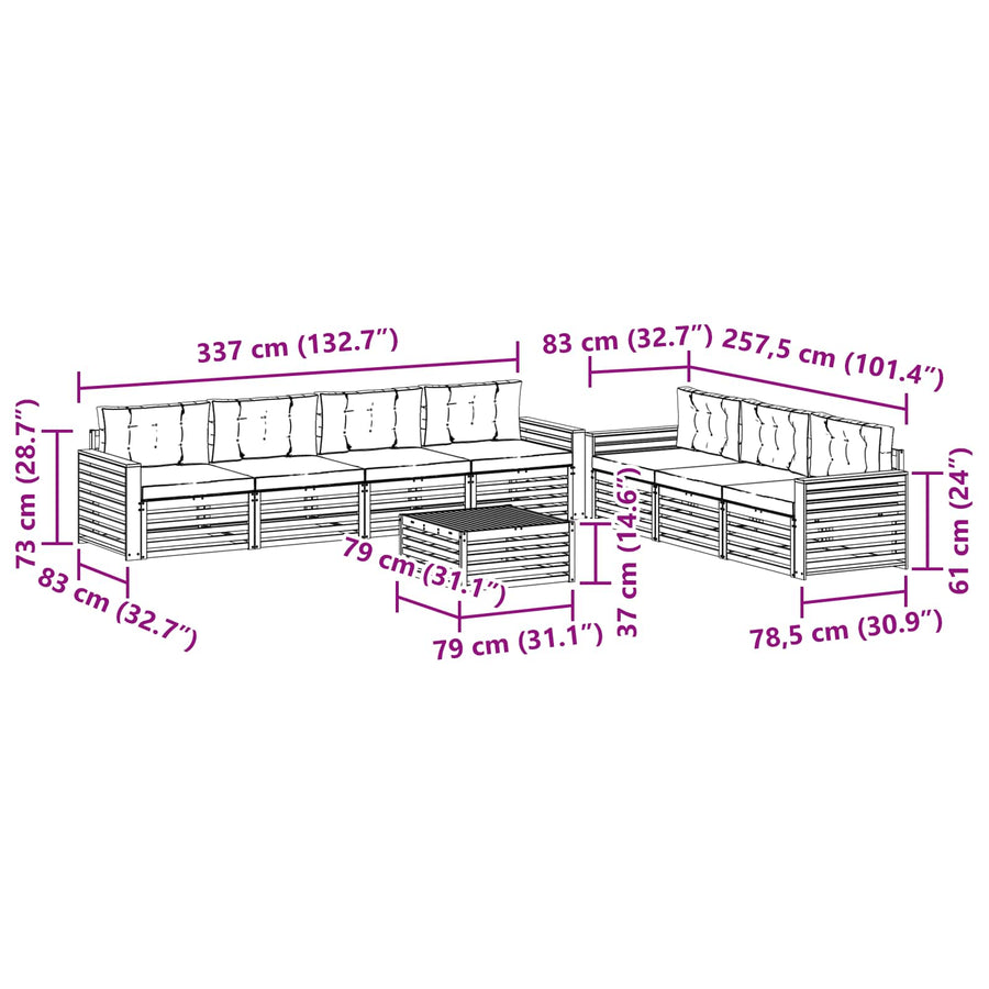 Outdoor Sofa Set 8 pcs 7-Seaters Natural and Anthracite