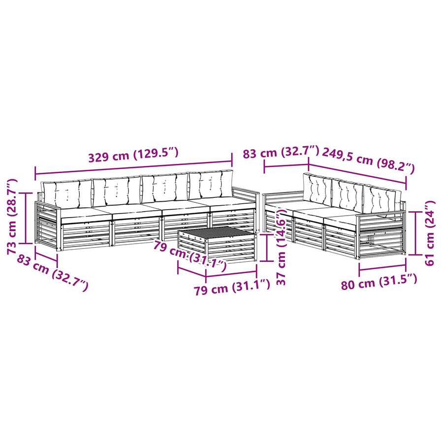 Outdoor Sofa Set 8 pcs 7-Seaters Natural and Anthracite