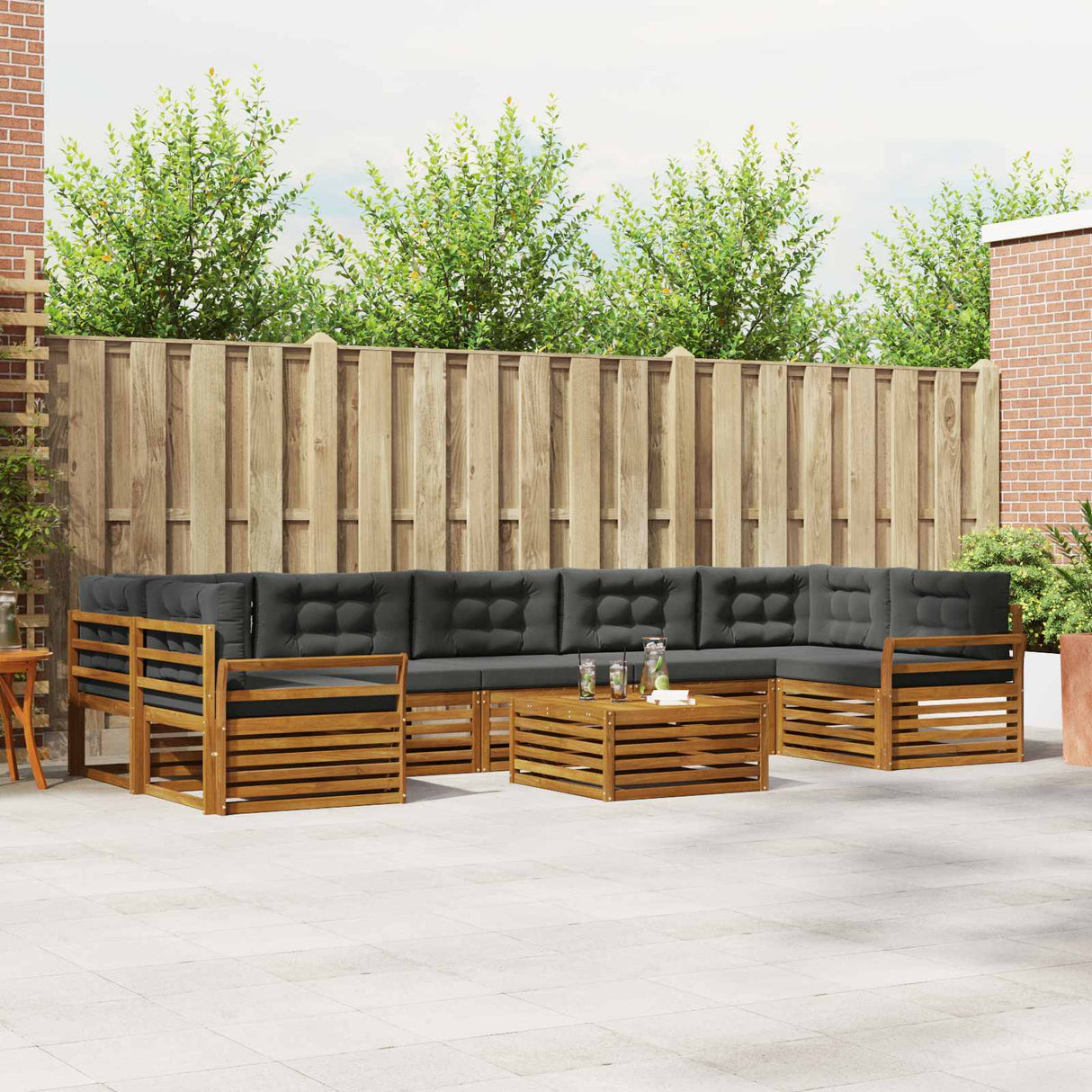 Outdoor Sofa Set with Cushion 8 pcs Natural and Anthracite