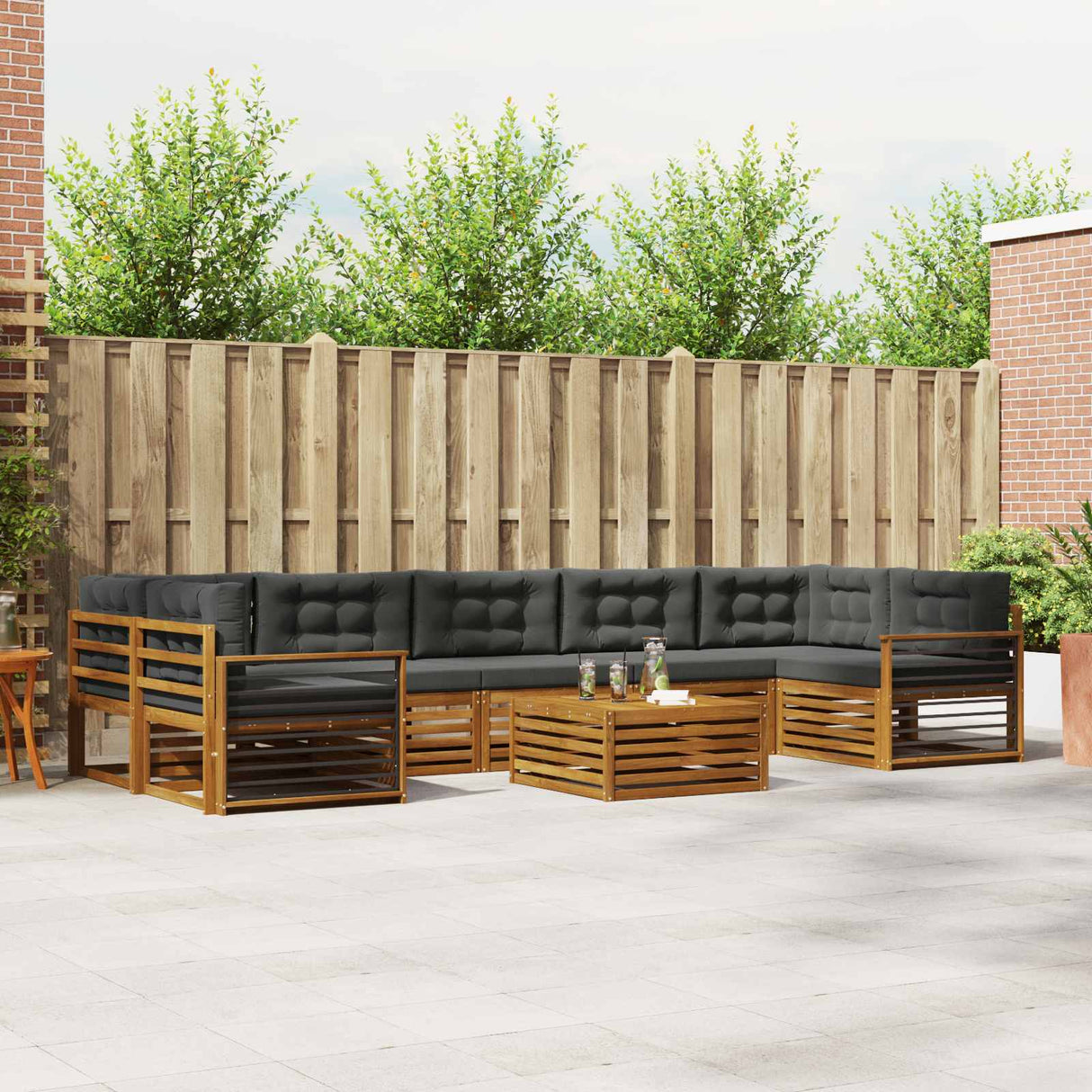 Outdoor Sofa Set with Cushion 8 pcs Natural and Anthracite