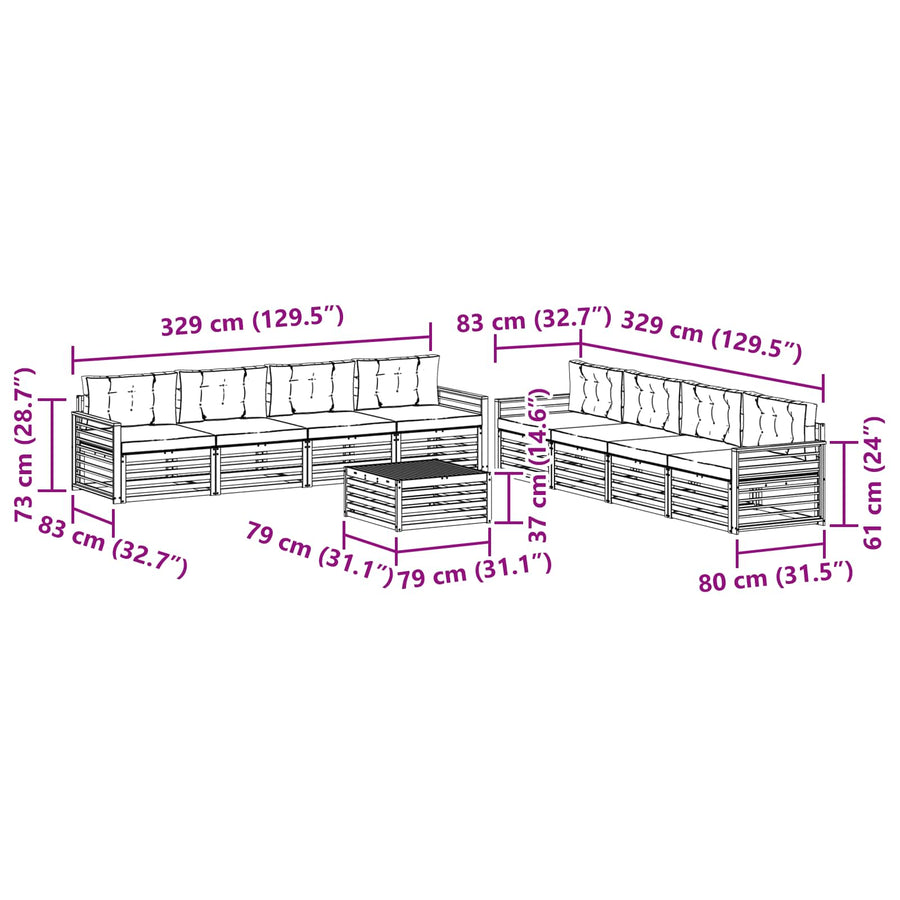 Outdoor Sofa Set 9 pcs Natural and Anthracite, image 10