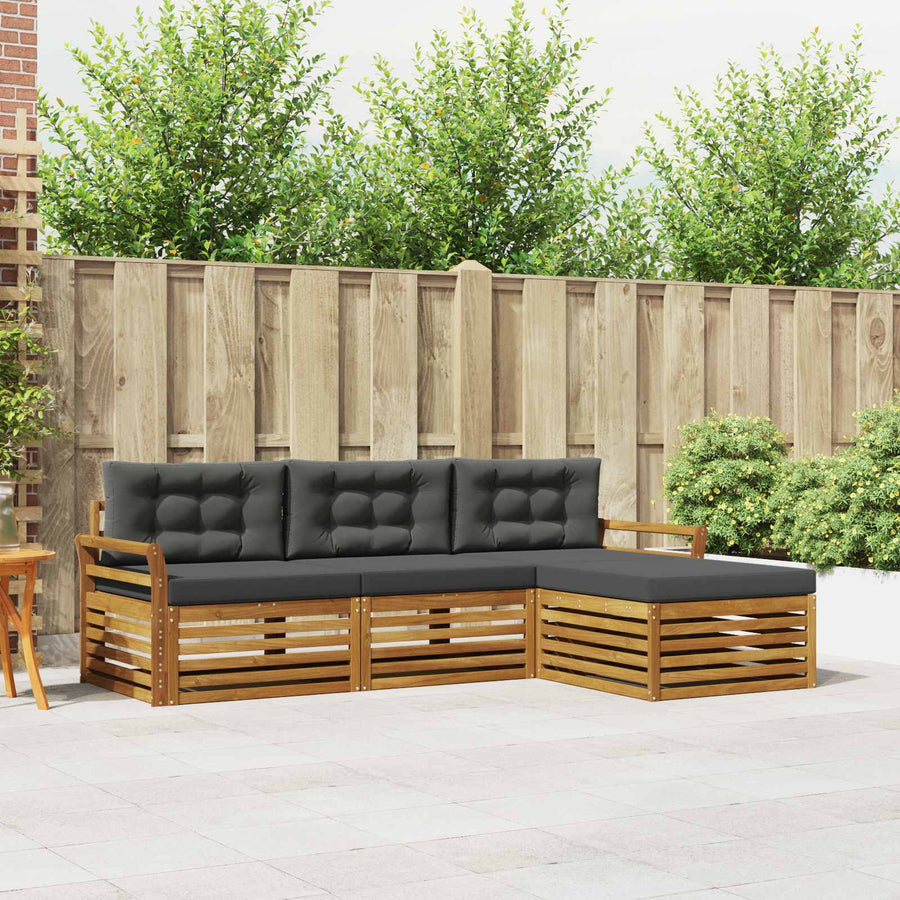 Outdoor Sofa Set 4 pcs 3-Seaters Natural and Anthracite