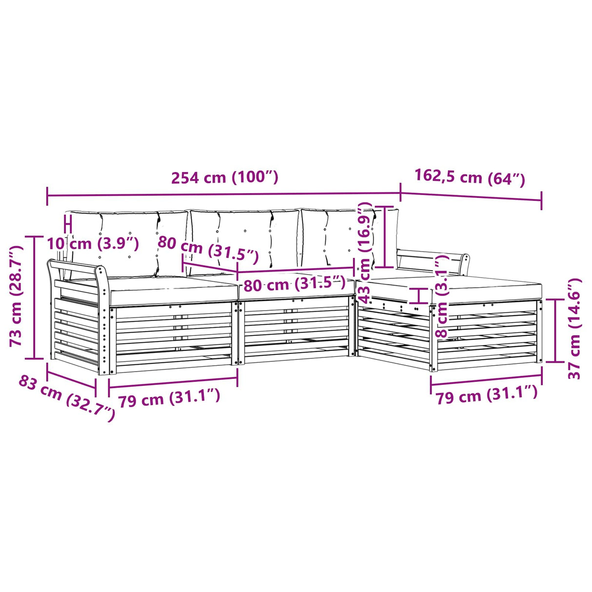 Outdoor Sofa Set Natural and Anthracite 254 x 162.5 x 73 cm