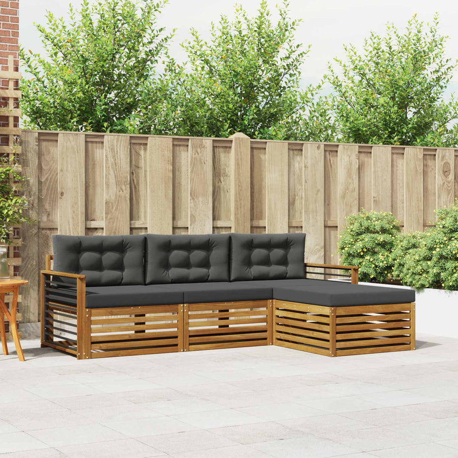 Outdoor Sofa Set 4 pcs 3-Seaters Natural and Anthracite