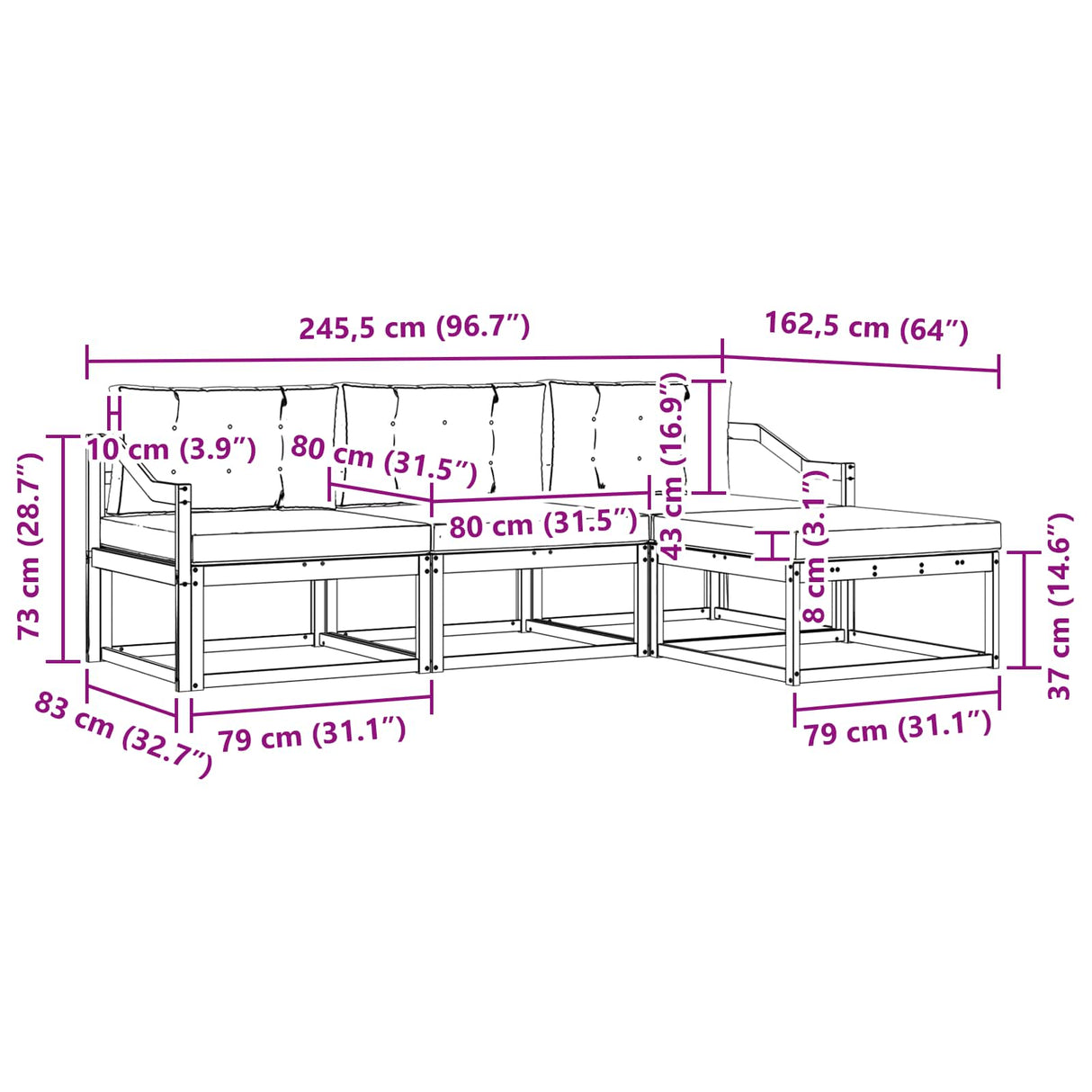 Outdoor Sofa Set Natural and Anthracite 245.5 x 162.5 x 73 cm
