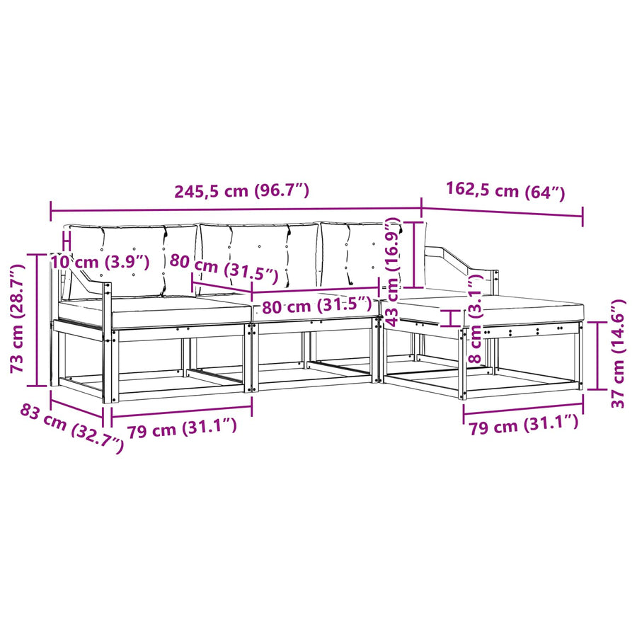 Outdoor Sofa Set 4 pcs 3-Seaters Natural and Anthracite