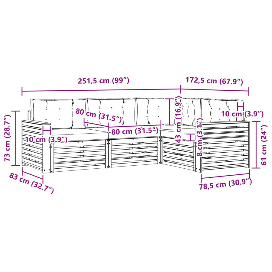 Outdoor Sofa Set 4 pcs 4-Seaters Natural and Anthracite
