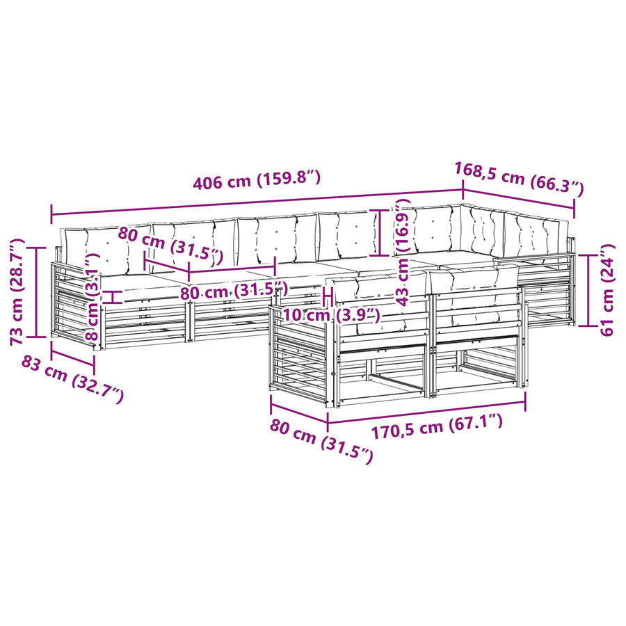 Outdoor Sofa Set 8 pcs 8-Seaters Natural and Anthracite