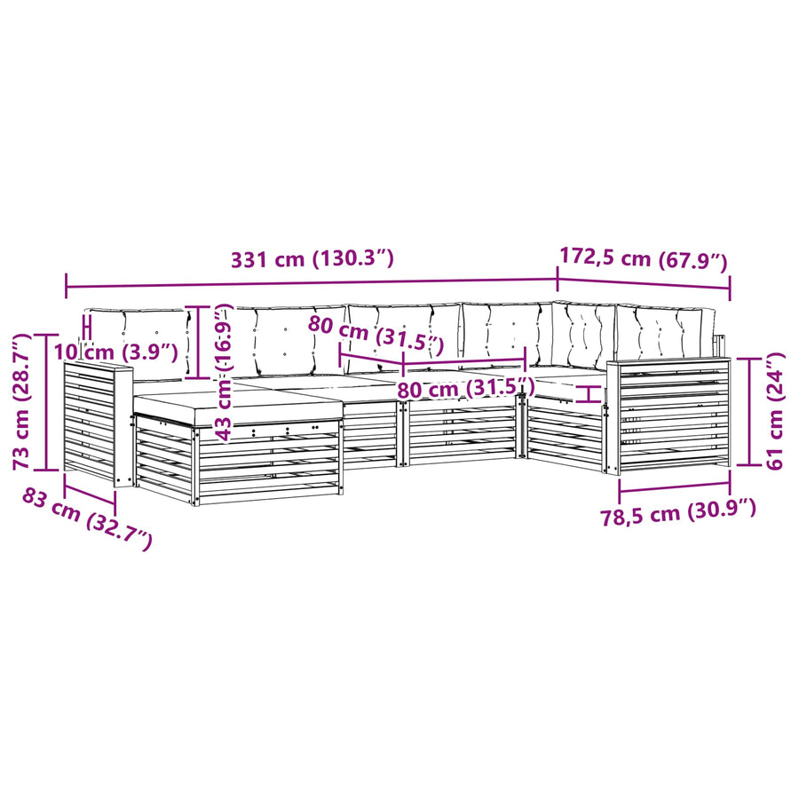 Outdoor Sofa Set 6 pcs 6-Seaters Natural and Anthracite