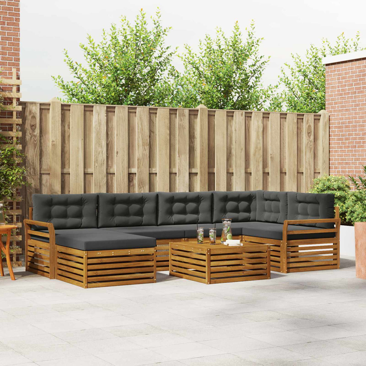 Outdoor Sofa Set with Cushion 7 pcs Natural and Anthracite