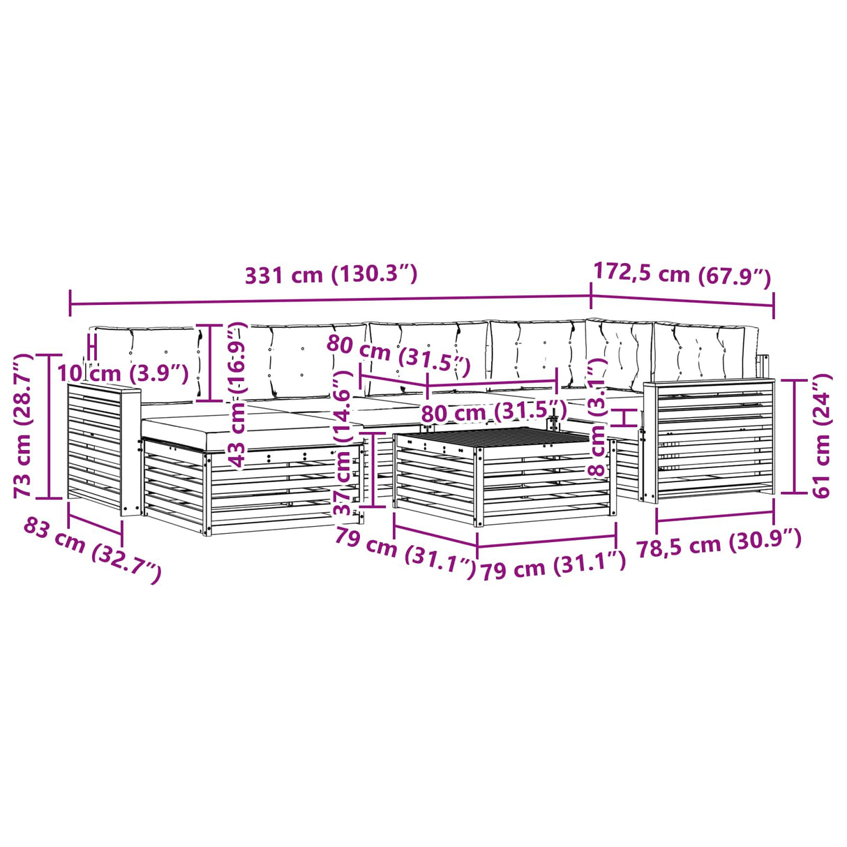 Outdoor Sofa Set with Cushion 7 pcs Natural and Anthracite