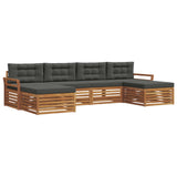 Sofa Sets 6 pcs Natural and Anthracite Solid Acacia Wood - Front View