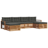 Sofa Sets 6 pcs Natural and Anthracite Solid Acacia Wood - Front View