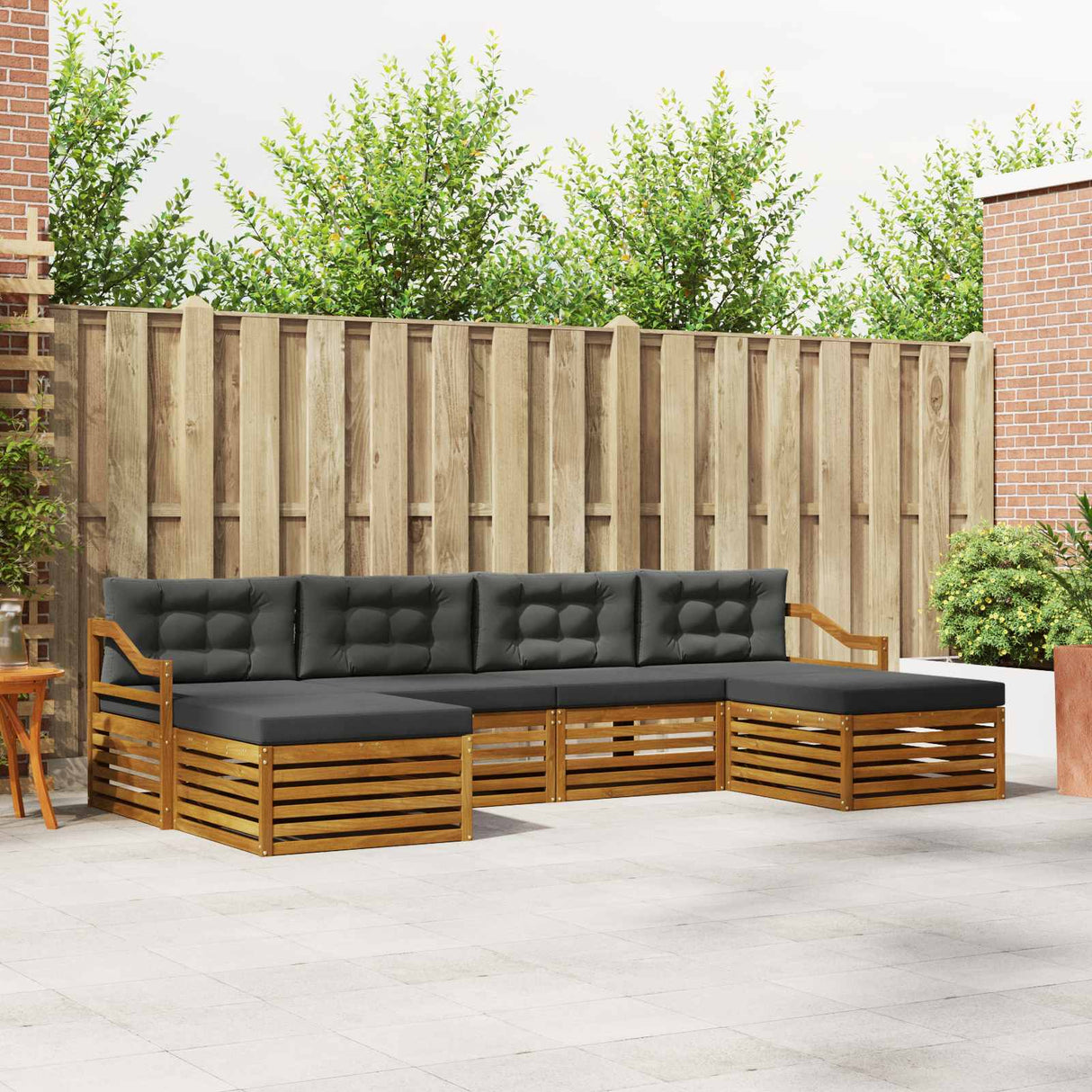 Sofa Sets 6 pcs Natural and Anthracite Solid Acacia Wood
