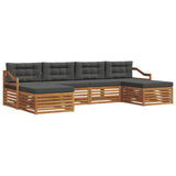 Sofa Sets 6 pcs Natural and Anthracite Solid Acacia Wood - Front View