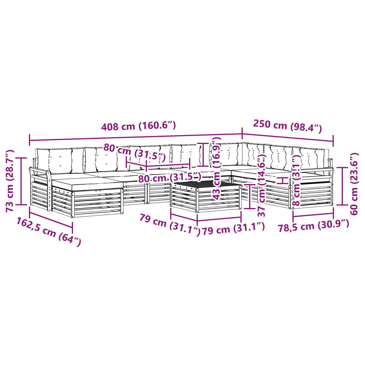 Outdoor Sofa Set 9 pcs Natural and Anthracite Solid Acacia Wood