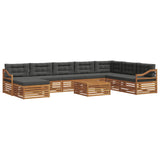 Outdoor Sofa Set 9 pcs Natural and Anthracite Solid Acacia Wood - Front View