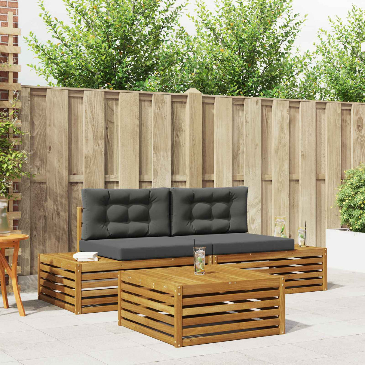 Outdoor Sofa Set with Cushion 3 Piece Natural and Anthracite