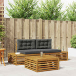 Outdoor Sofa Set 4 pcs 2-Seaters Natural and Anthracite