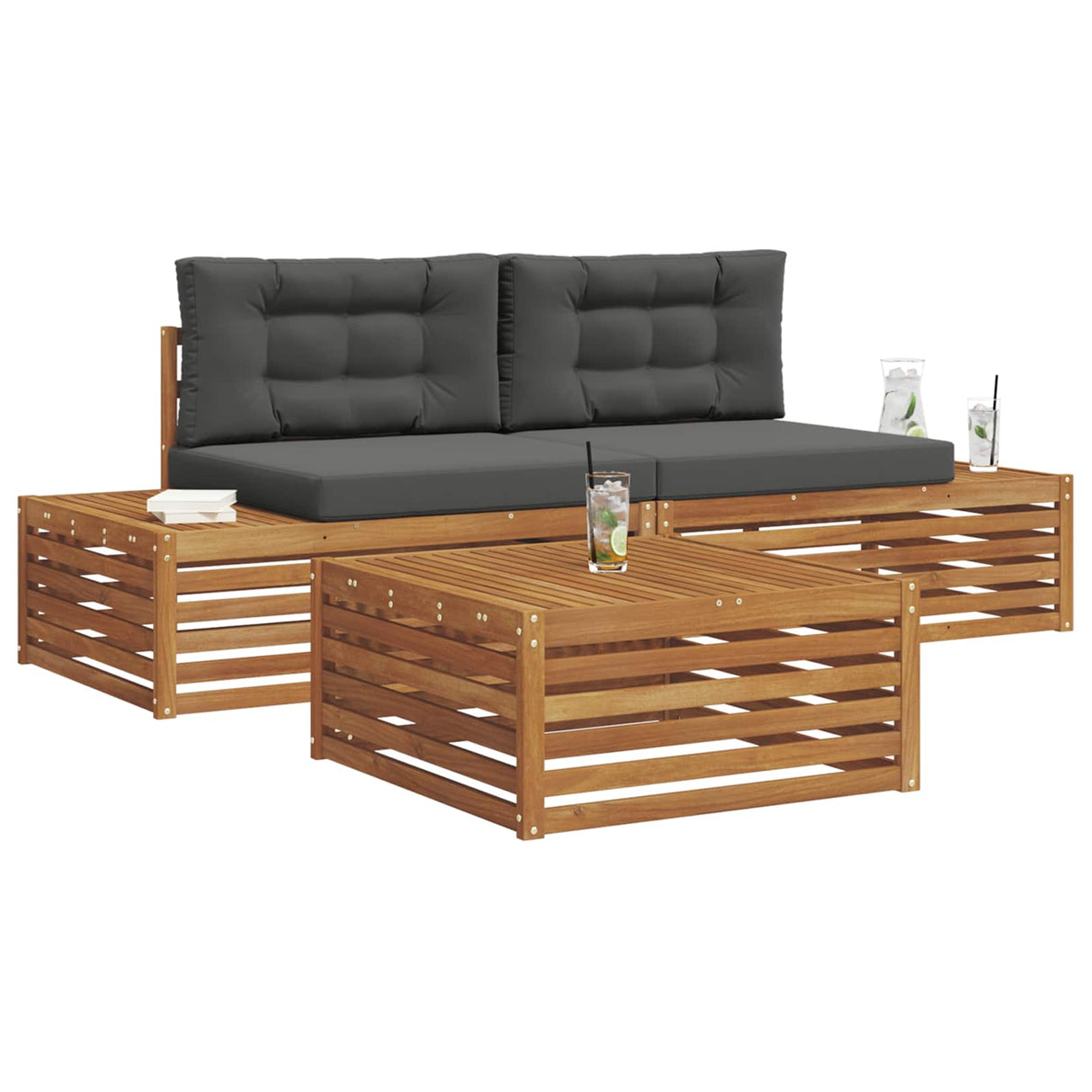 Outdoor Sofa Set with Cushion 3 Piece Natural and Anthracite