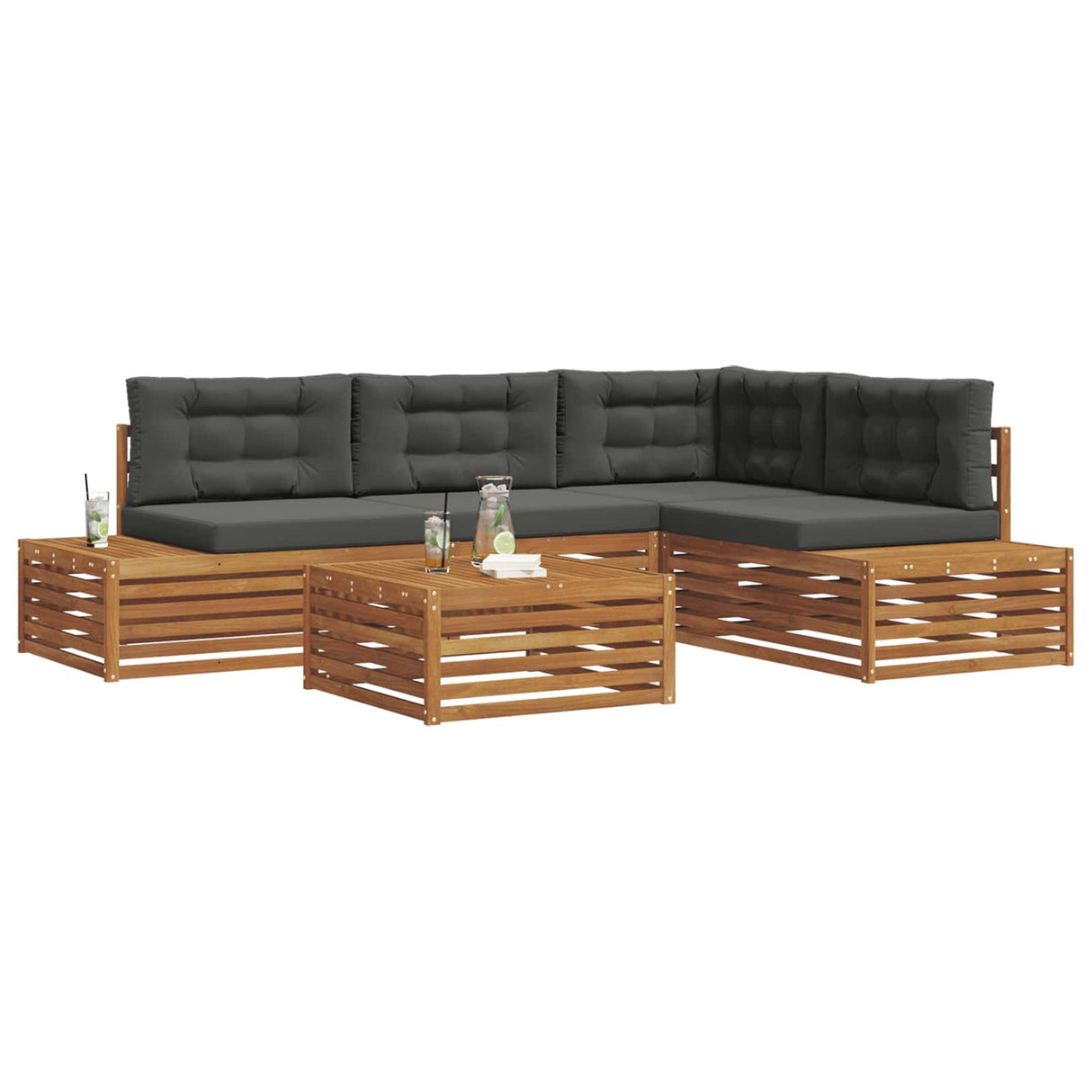 Outdoor Sofa Set with Cushion 5 Piece Natural and Anthracite
