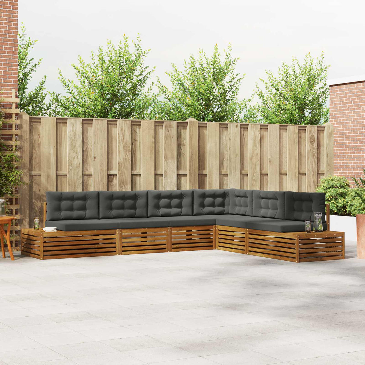 Outdoor Sofa Set with Cushion 6 Piece Natural and Anthracite