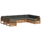 Outdoor Sofa Set 9 pcs Natural and Anthracite Solid Acacia Wood - Front View