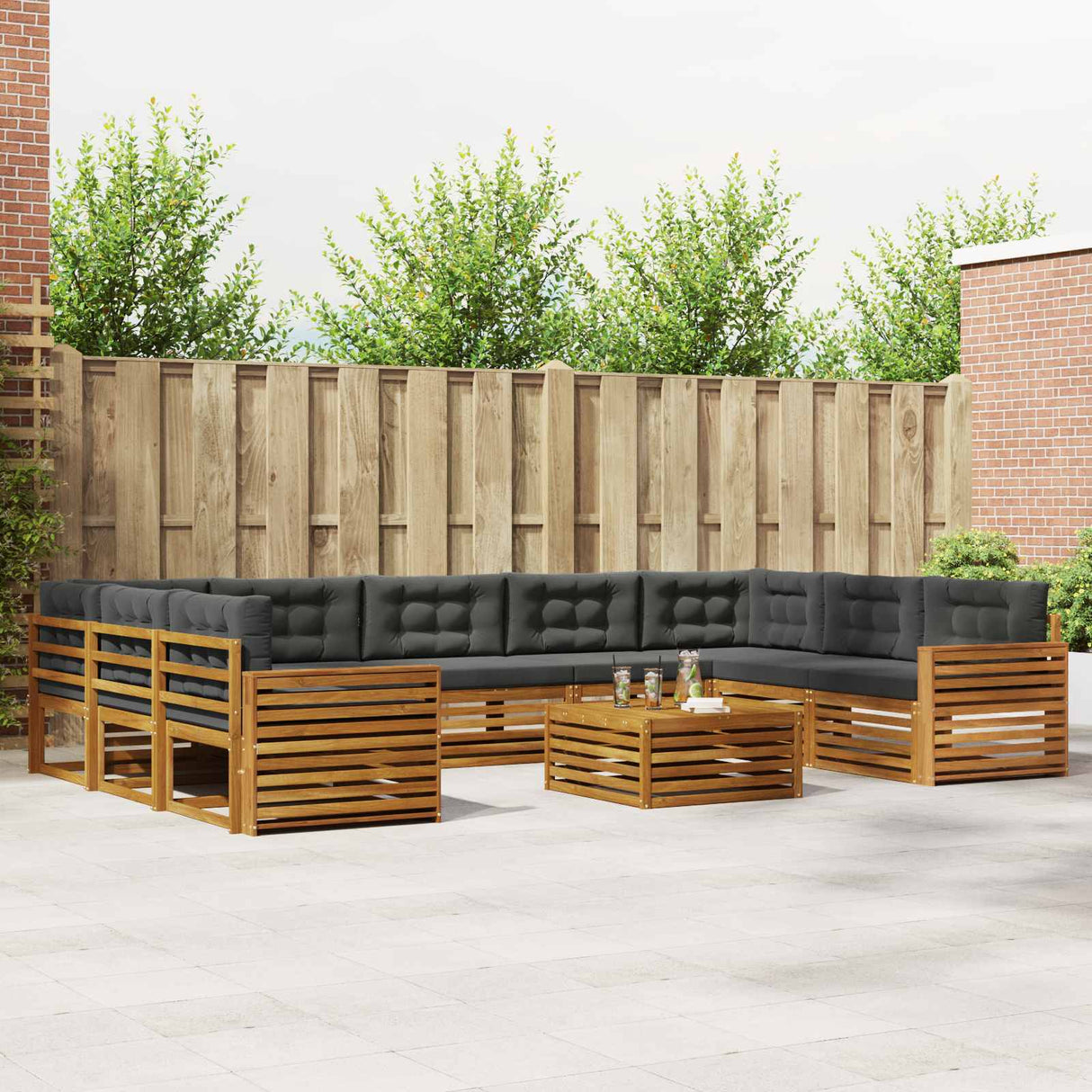 Outdoor Sofa Set with Cushion 10 pcs Natural and Anthracite