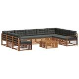 Outdoor Sofa Set with Cushion 10 pcs Natural and Anthracite - Front View
