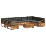 Outdoor Sofa Set with Cushion 10 pcs Natural and Anthracite - Front View