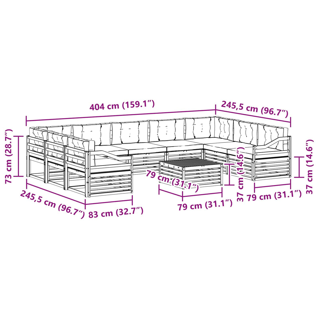 Outdoor Sofa Set with Cushion 10 pcs Natural and Anthracite