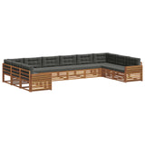 Sofa Sets 6 pcs Natural and Anthracite Solid Acacia Wood - Front View