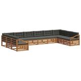 Sofa Sets 10 pcs Natural and Anthracite Solid Acacia Wood - Front View
