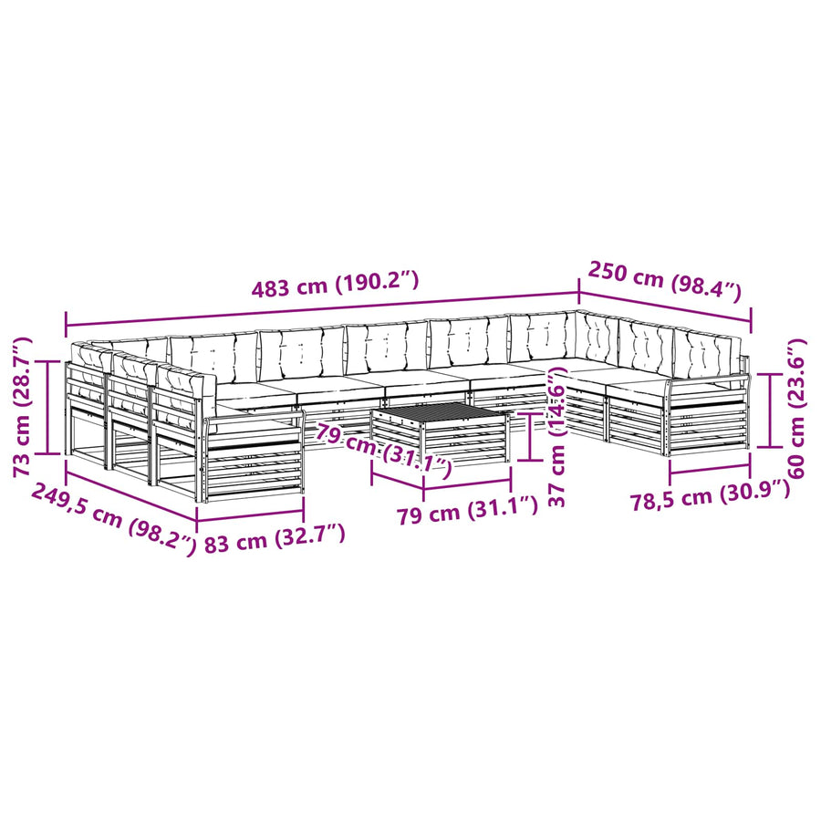 Outdoor Sofa Set 11 pcs 10-Seaters Natural and Anthracite