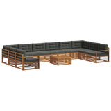 Sofa Sets 11 pcs Natural and Anthracite Solid Acacia Wood - Front View