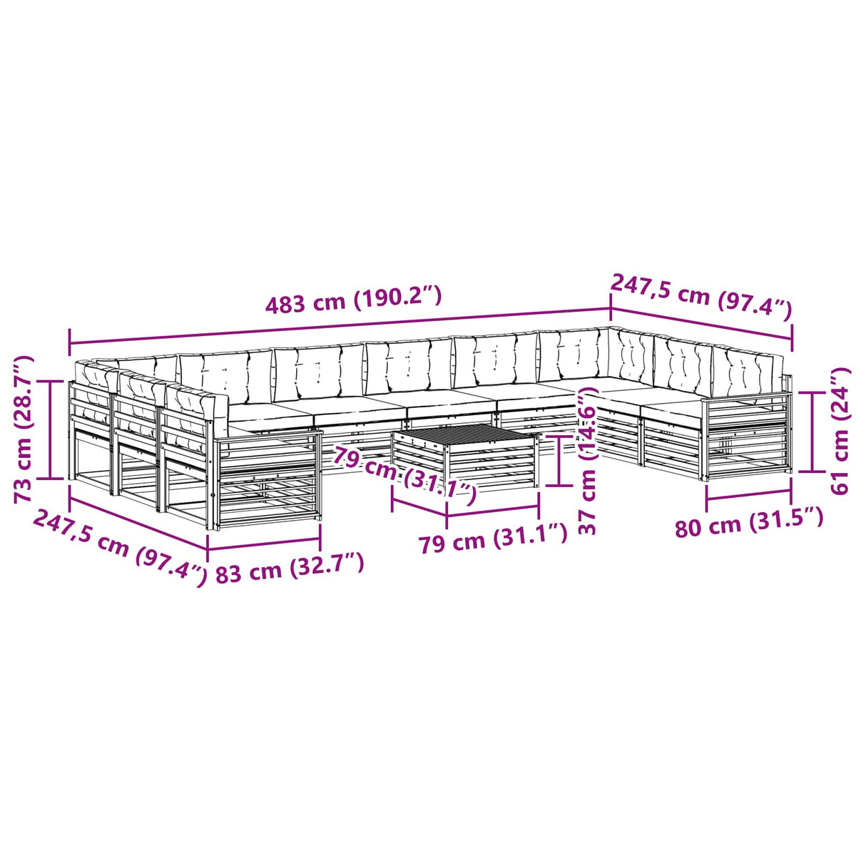 Sofa Sets 11 pcs Natural and Anthracite Solid Acacia Wood