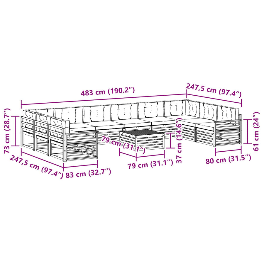 Outdoor Sofa Set 11 pcs 10-Seaters Natural and Anthracite