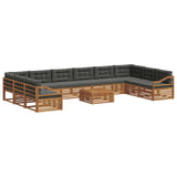 Sofa Sets 11 pcs Natural and Anthracite Solid Acacia Wood - Front View
