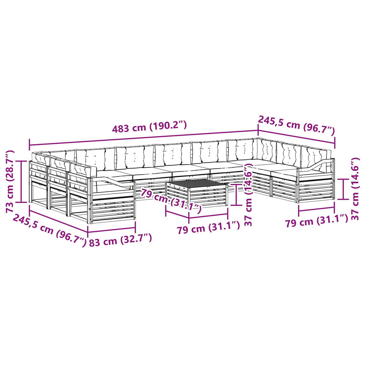 Sofa Sets 11 pcs Natural and Anthracite Solid Acacia Wood